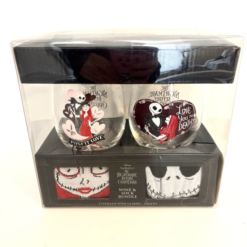 Disney Nightmare Before Christmas Stemless Wine Glass and Sock Set